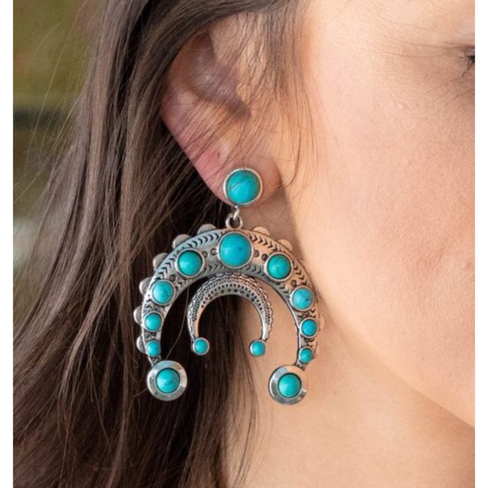 NWT Lucky & Blessed Half Moon Antique Silver Concho Earrings
